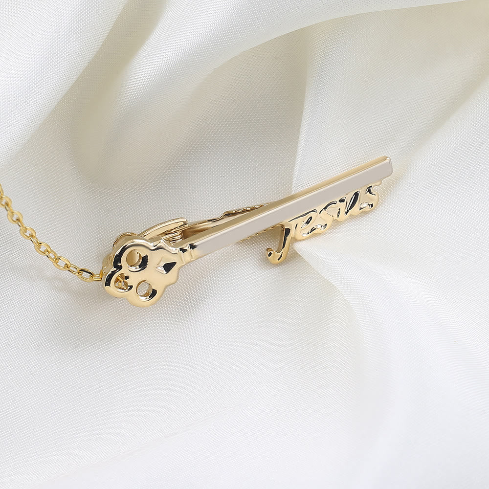 Gold Jesus Key Tie Bar For Wedding Suit - image 1