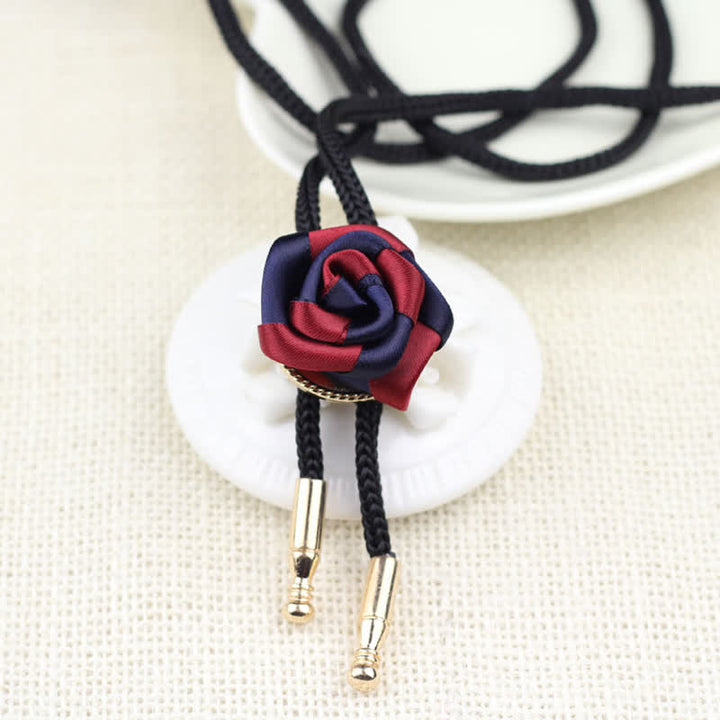 Burgundy & Navy Elegant Rose Pendant Bolo Tie