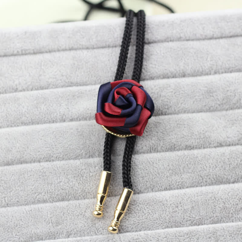 Burgundy & Navy Elegant Rose Pendant Bolo Tie - image 3