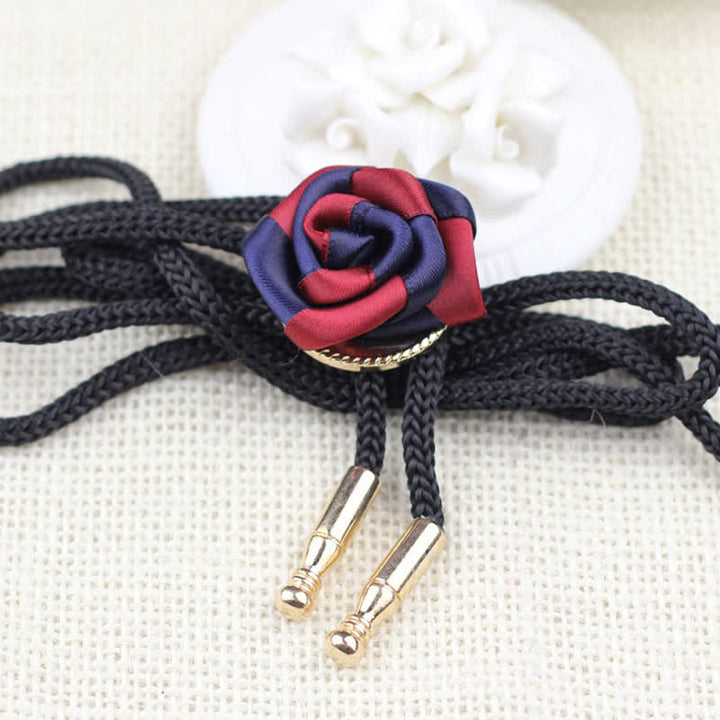 Burgundy & Navy Elegant Rose Pendant Bolo Tie