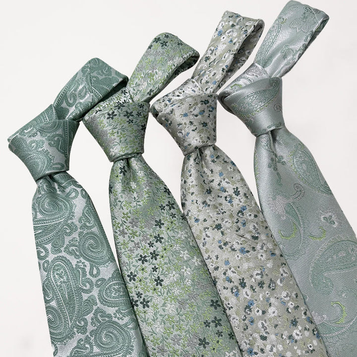 Men's Green Floral Jacquard Polyester Necktie