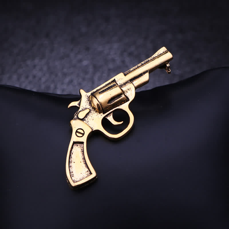 Men's Mini Vintage Domineering Pistol-Shape Brooch - Antique Gold - image 2
