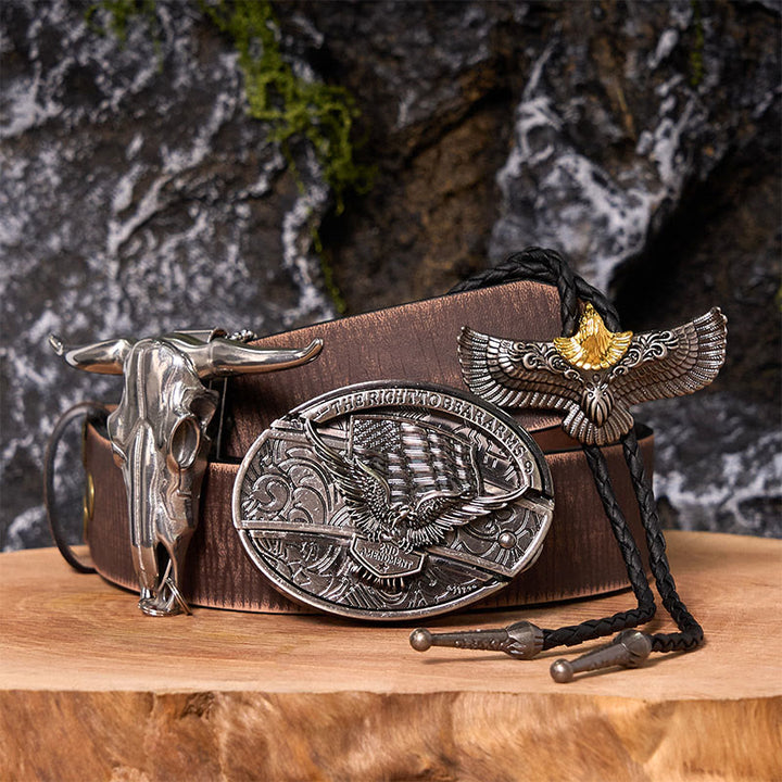 Eagle Flag DIY Hidden Knife Belt Buckle With Eagle Bolo Tie Bundle Set