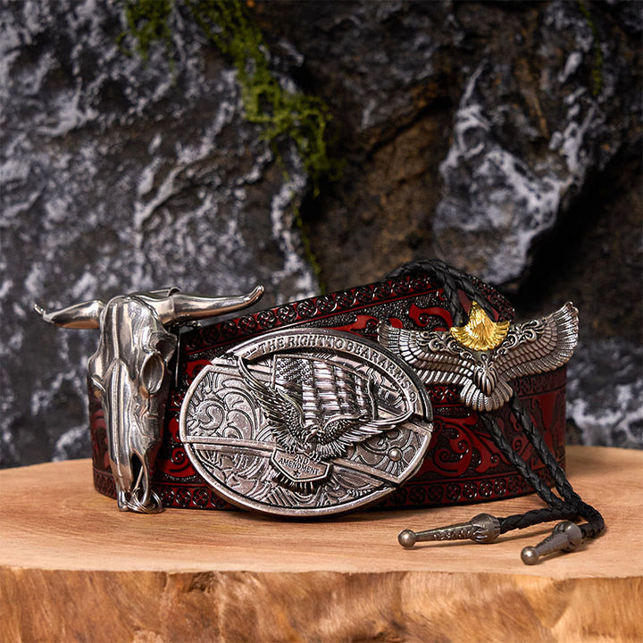 Eagle Flag DIY Hidden Knife Belt Buckle With Eagle Bolo Tie Bundle Set - Eagle Flag - Brown Carved Belt - 42 - image 9