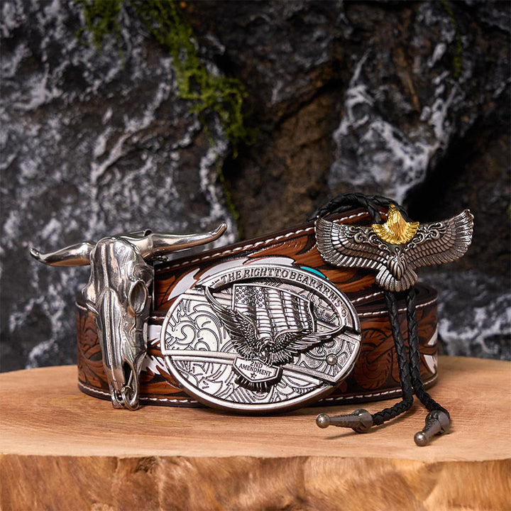 Eagle Flag DIY Hidden Knife Belt Buckle With Eagle Bolo Tie Bundle Set