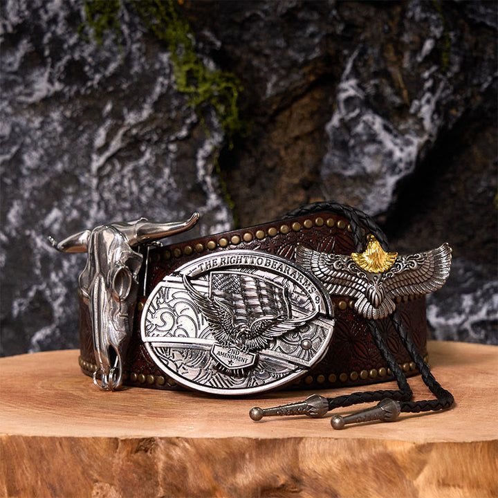 Eagle Flag DIY Hidden Knife Belt Buckle With Eagle Bolo Tie Bundle Set - Eagle Flag - Brown Rivet Belt - 42 - image 7