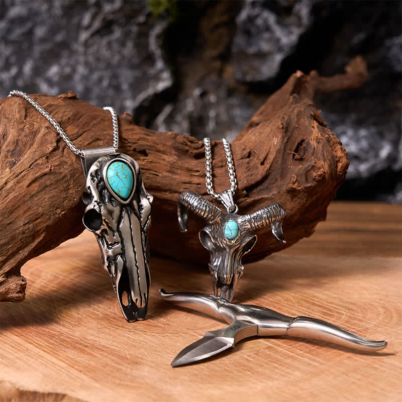 Longhorn Bull Pendant Turquoise Ram Horn Head Necklace Bundle Set (PRE-SALE) - Blue - image 0