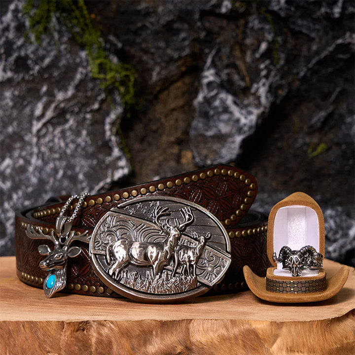 Deer Flag DIY Hidden Knife Belt Buckle With Ghost Goat Ring Bundle Set