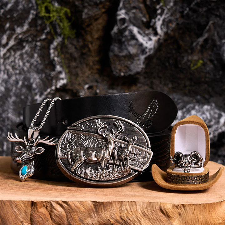 Deer Flag DIY Hidden Knife Belt Buckle With Ghost Goat Ring Bundle Set