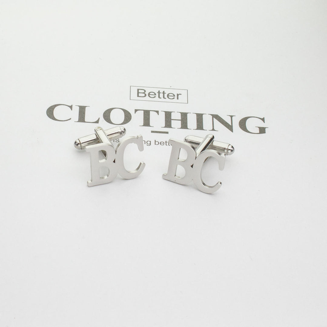 1 Pair Custom Letter Button Covers Set Suit Cufflinks - Silver - With Wood Box - image 7