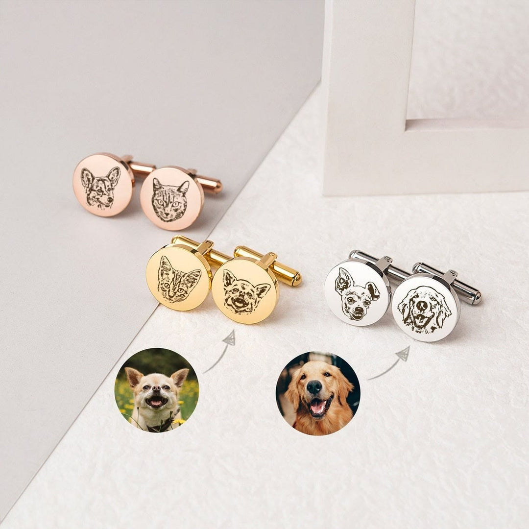1 Pair Custom Pet Portrait Button Covers Set Cufflinks - image 2