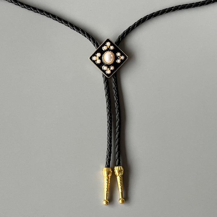Western Cowboy Pearl Cross Bolo Tie Wedding Gift