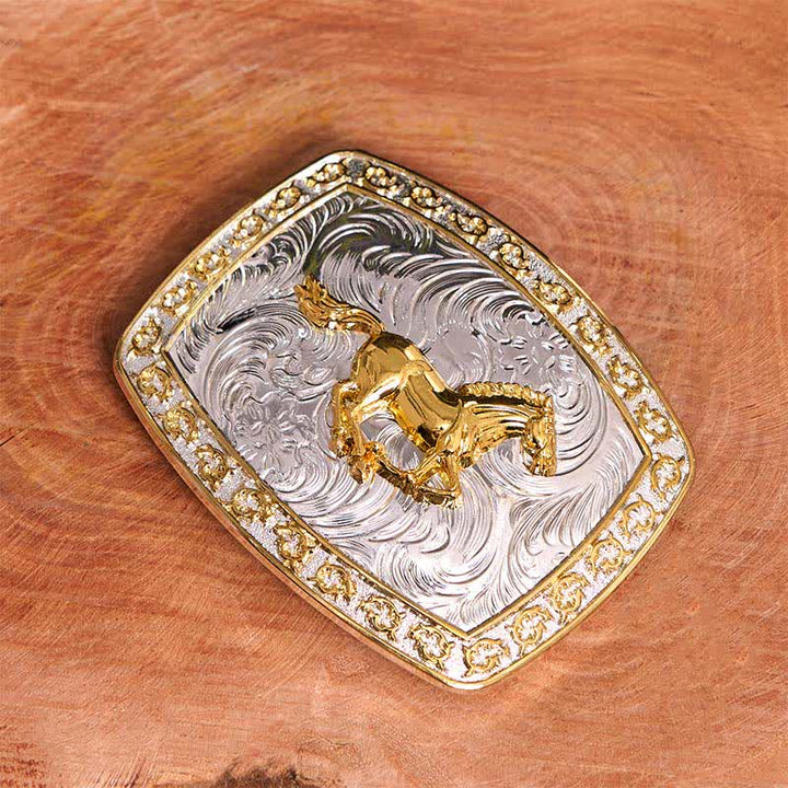 Gold & Silver Running Horse DIY Large Buckle Leather Belt - image 2