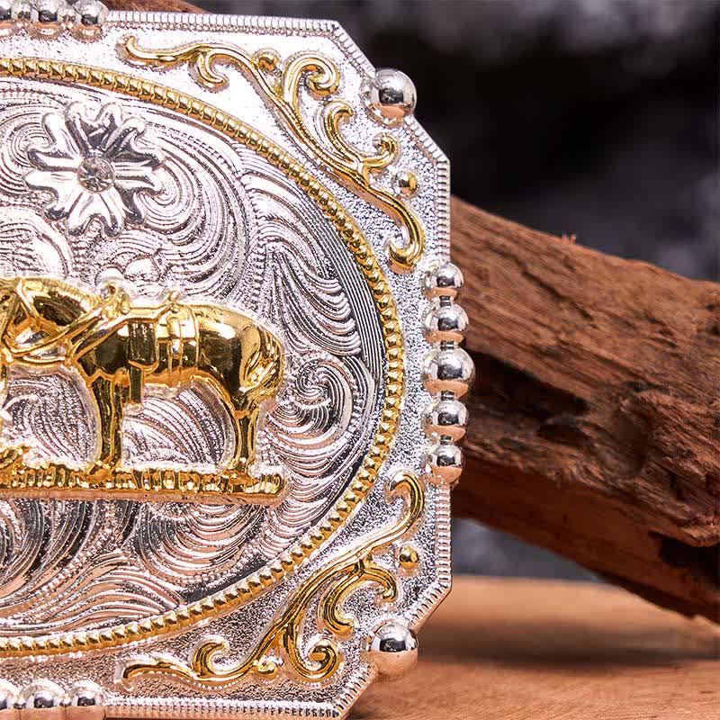 Silver & Gold DIY Cowboy Praying Cross Horse Large Buckle Leather Belt - image 2