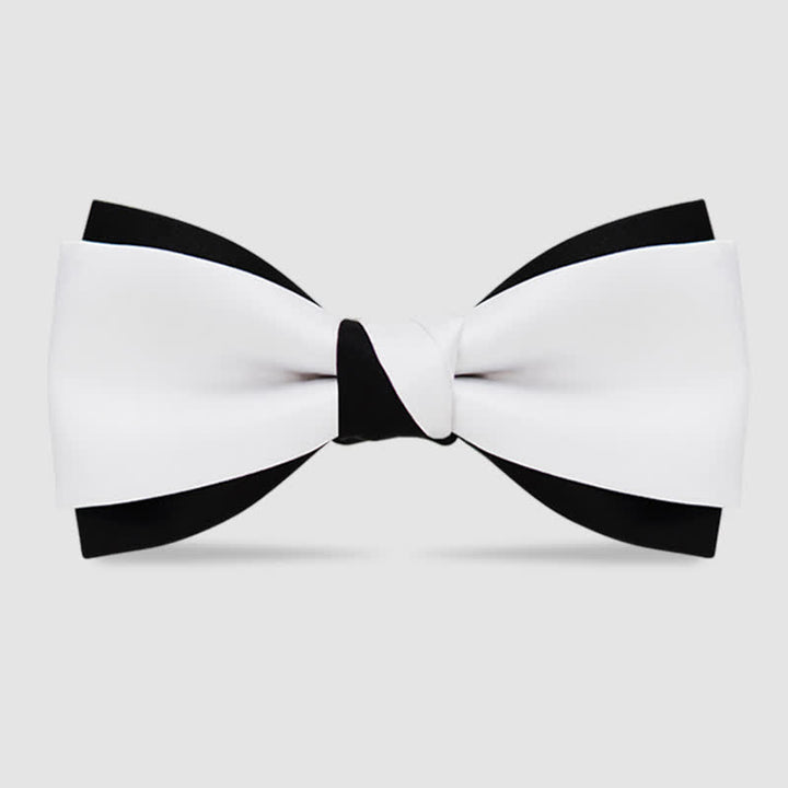 Men's Black White Two Tone Double Layered Bow Tie