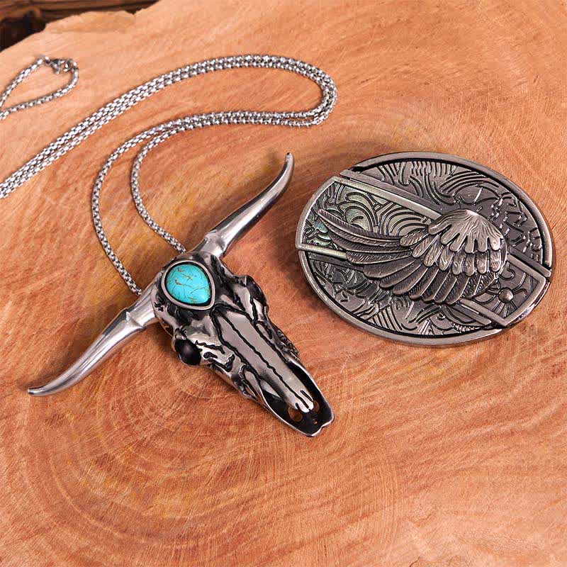 Angel Wing DIY Hidden Knife Belt Buckle Turquoise Longhorn Bull Pendant Bundle Set (PRE-SALE) - Wing - Without Belt - Not Include Belt - image 1