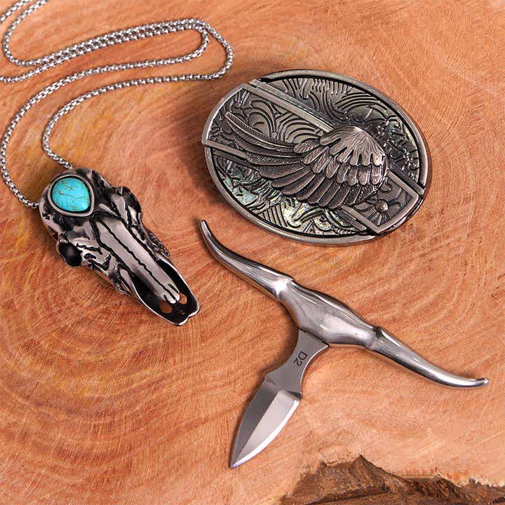 Angel Wing DIY Hidden Knife Belt Buckle Turquoise Longhorn Bull Pendant Bundle Set (PRE-SALE) - image 2