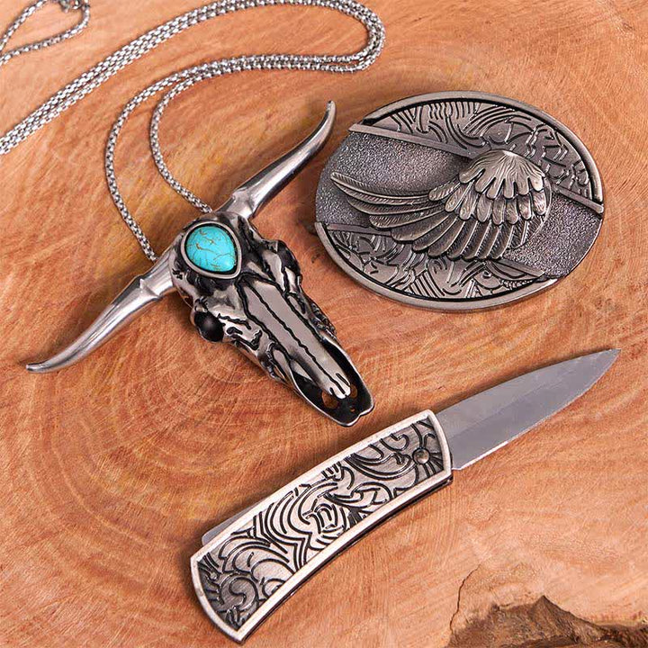 Angel Wing DIY Hidden Knife Belt Buckle Turquoise Longhorn Bull Pendant Bundle Set (PRE-SALE) - image 3