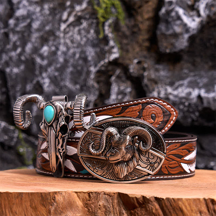 Goat DIY Hidden Knife Belt Buckle Turquoise Skull Sheep Pendant Bundle Set