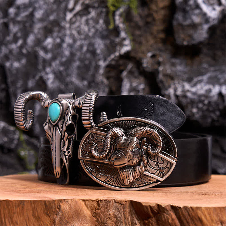 Goat DIY Hidden Knife Belt Buckle Turquoise Skull Sheep Pendant Bundle Set