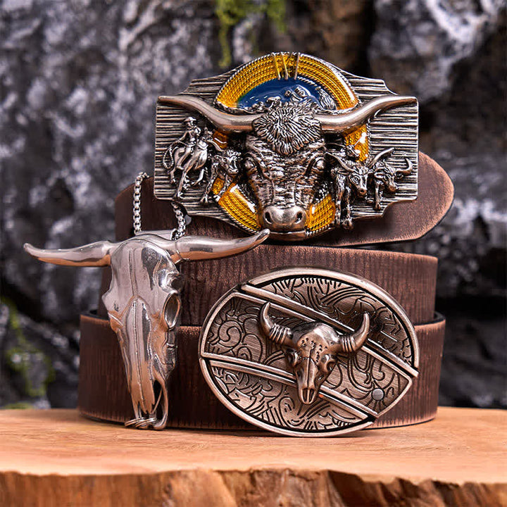 Longhorn Bull Theme DIY Hidden Knife Belt Buckle Pendant Bundle Set
