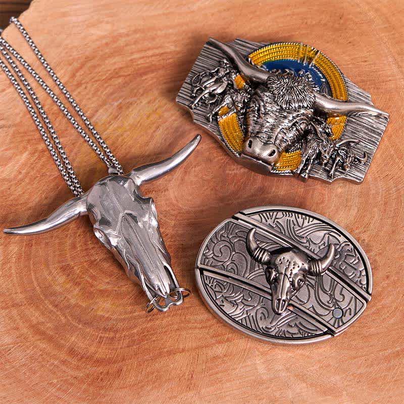 Longhorn Bull Theme DIY Hidden Knife Belt Buckle Pendant Bundle Set - Longhorn Bull - Without Belt - Not Include Belt - image 1