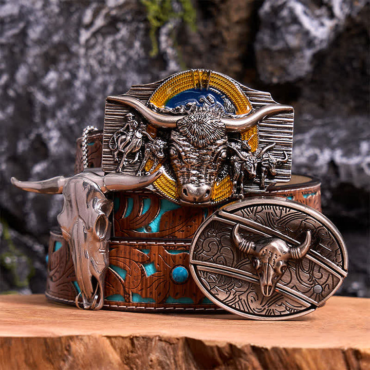 Longhorn Bull Theme DIY Hidden Knife Belt Buckle Pendant Bundle Set