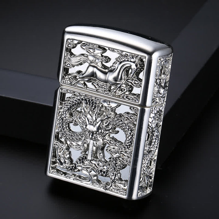 Embossed 3D Carving Dragon Refillable Kerosene Lighter - Antique Silver - image 8