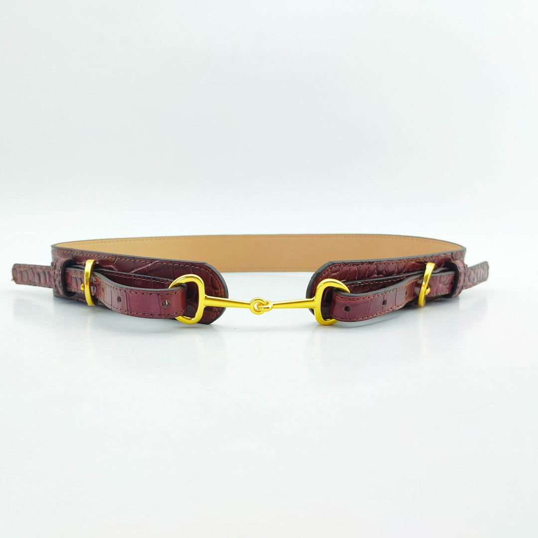 Vintage Crocodile Pattern Belt Snaffle Bit Belt - Brown - Available For Waist Circumference 27.6-31.5"/ 70-80CM - image 6