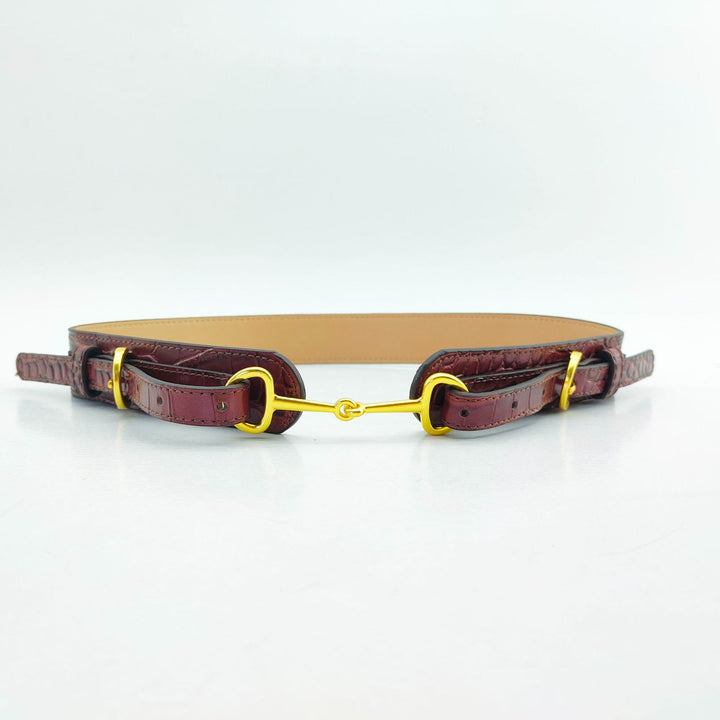 Vintage Crocodile Pattern Belt Snaffle Bit Belt - Brown - Available For Waist Circumference 27.6-31.5"/ 70-80CM - image 6
