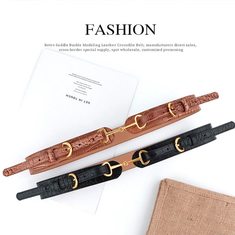 Vintage Crocodile Pattern Belt Snaffle Bit Belt - image 1