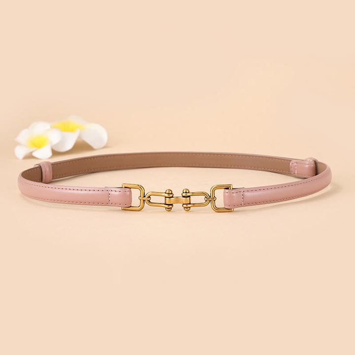 Women's Skinny Horseshoe Buckle Belt Snaffle Bit Leather Belt