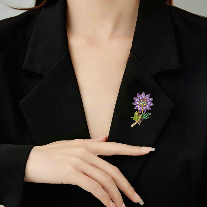 Women's Purple Sunflower Crystal Rhinestone Brooch