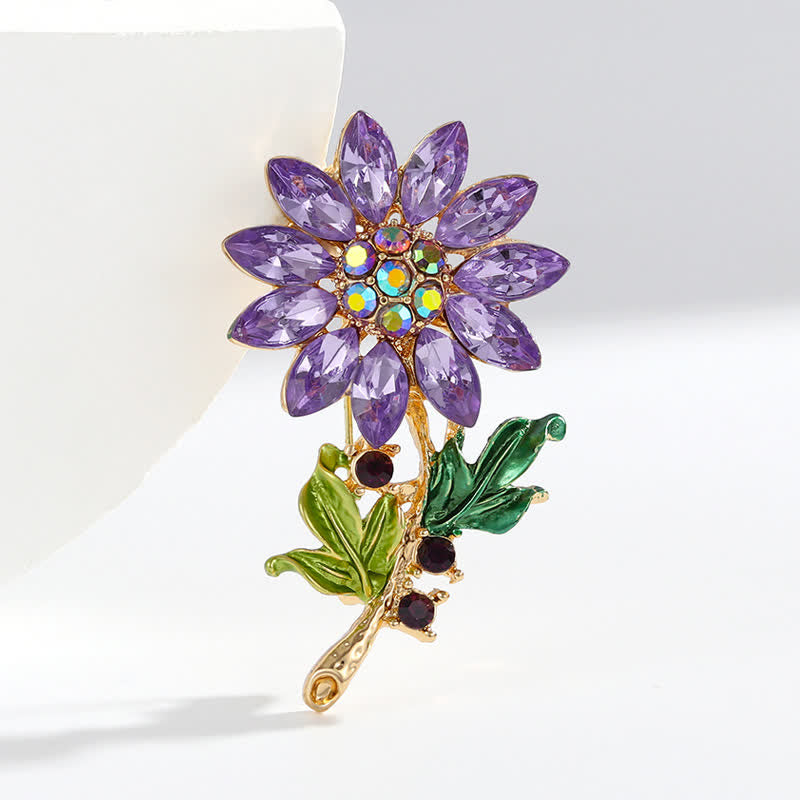 Women's Purple Sunflower Crystal Rhinestone Brooch