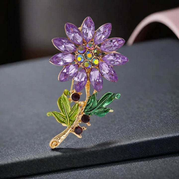 Women's Purple Sunflower Crystal Rhinestone Brooch