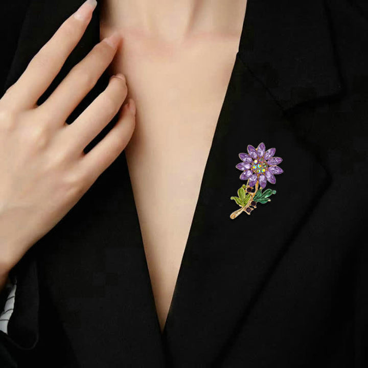 Women's Purple Sunflower Crystal Rhinestone Brooch