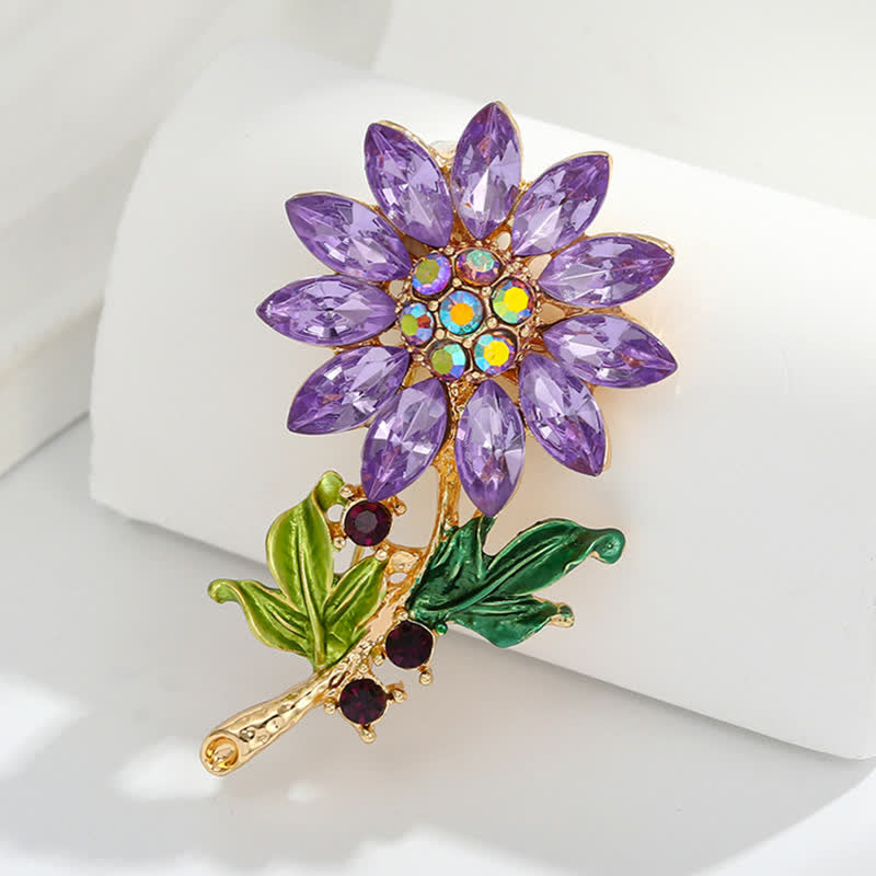 Women's Purple Sunflower Crystal Rhinestone Brooch