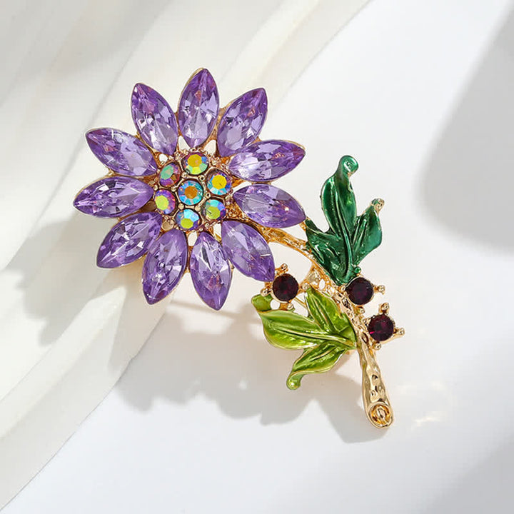 Women's Purple Sunflower Crystal Rhinestone Brooch