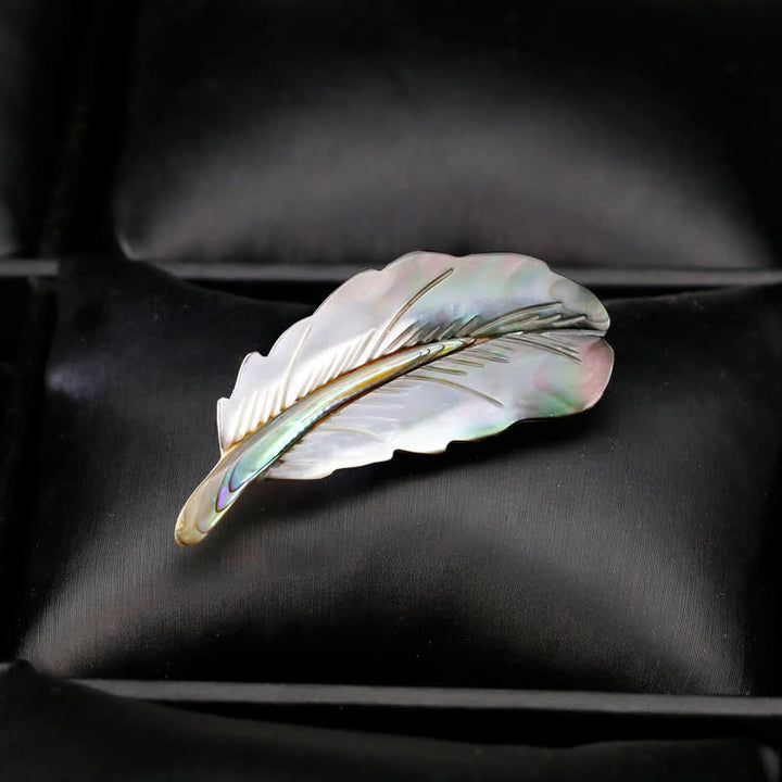 Unisex Natural Abalone Shell Feather Shape Brooch