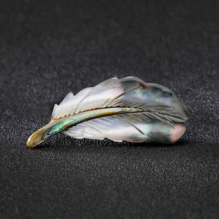 Unisex Natural Abalone Shell Feather Shape Brooch