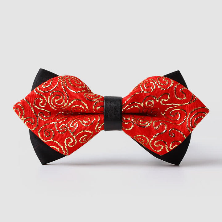 Men's Gold Hue Paisley Pointed Bow Tie - Brick Red - image 18