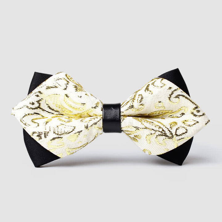 Men's Gold Hue Paisley Pointed Bow Tie - Ivory - image 15