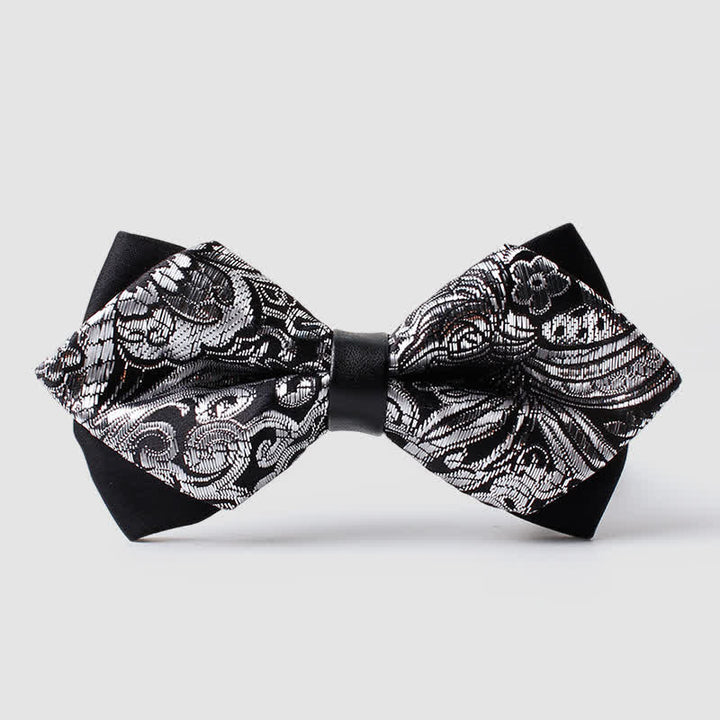 Men's Gold Hue Paisley Pointed Bow Tie - Gray - image 12