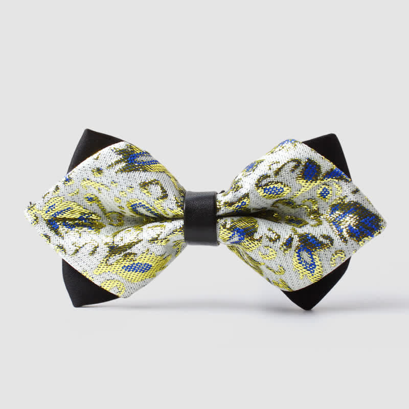 Men's Gold Hue Paisley Pointed Bow Tie - Blue - image 5