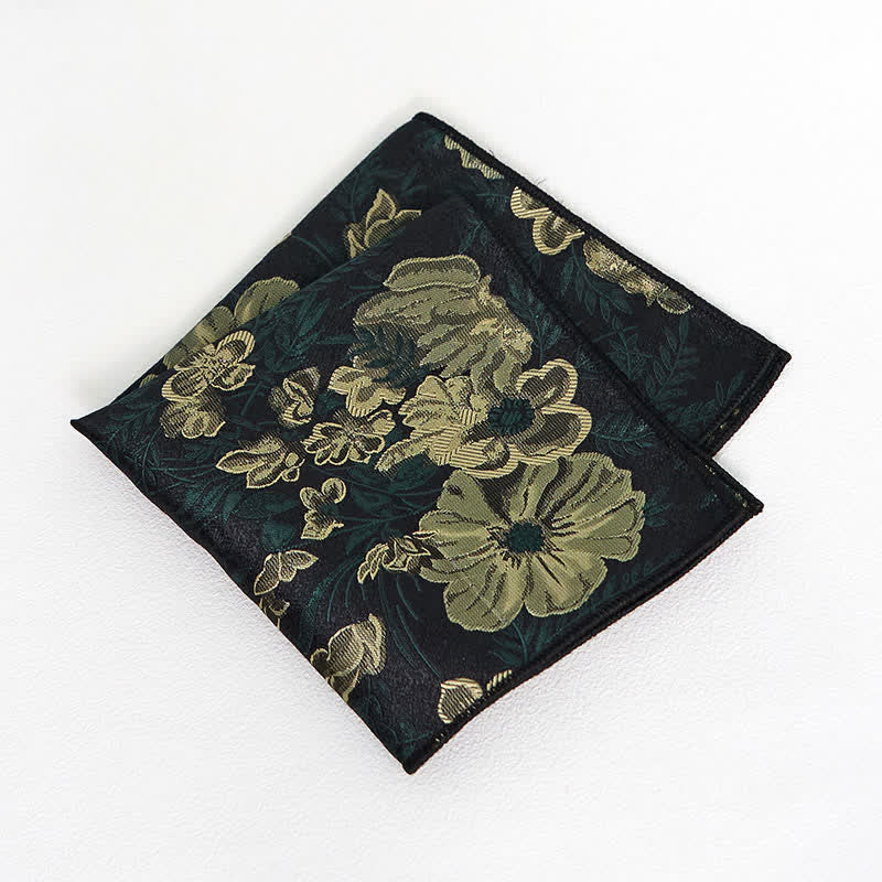 Men's Pine Forest Green Floral Necktie Pocket Square - Pocket Square - image 6