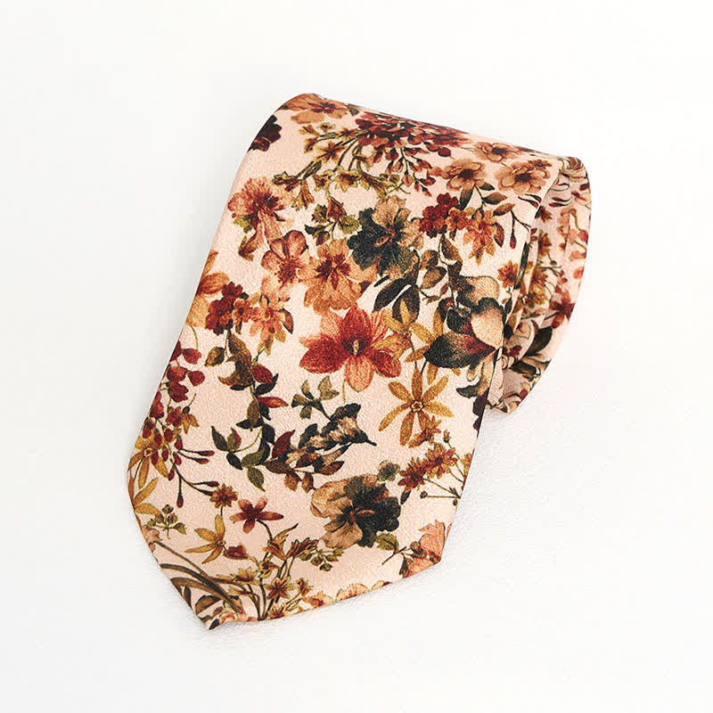 Men's Casual Orange & Ivory Flowers Necktie - image 1