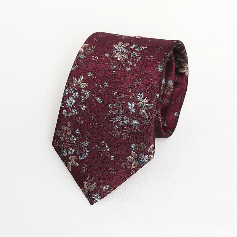 Men's Vintage Dark Red & Blue Floral Necktie - image 2