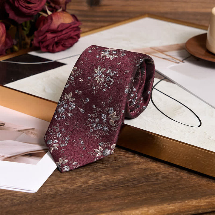 Men's Vintage Dark Red & Blue Floral Necktie - image 3