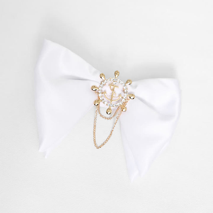 Men's Black White Oversized Pointed Bow Tie - Helm - White - image 2