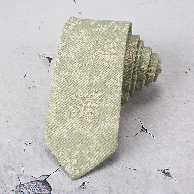 Men's Light Color Flowers Spring Polyester Necktie - Green - image 0